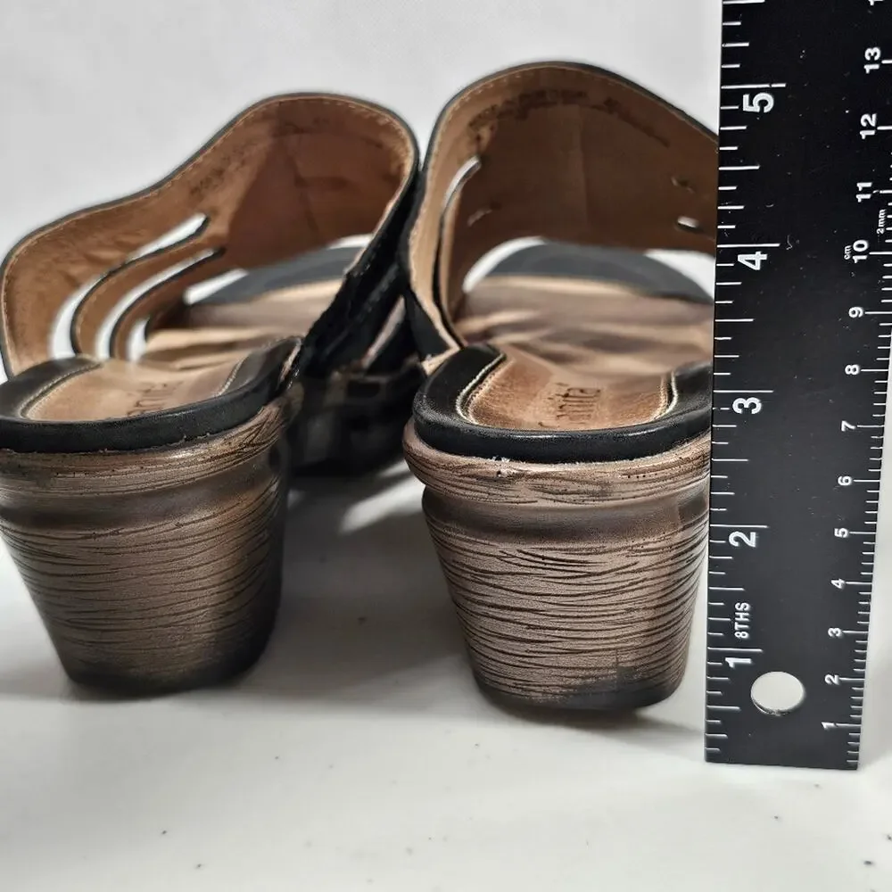 Sanita Nina Black Leather Peekaboo Slides Block Heel EU 40; US 9